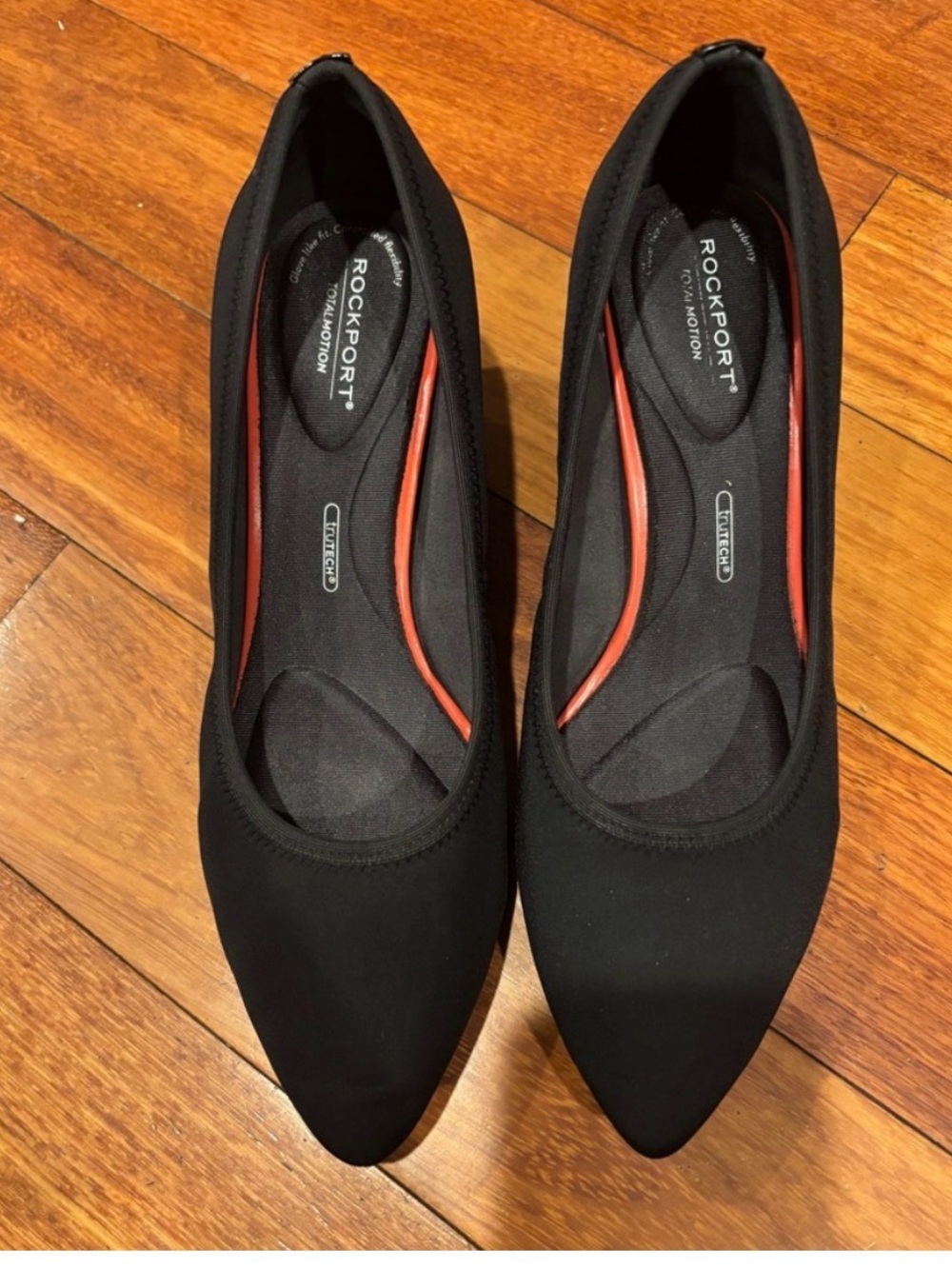 Rockport Women's Black Pointed Flats with Subtle Orange Trim
